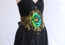 Load image into Gallery viewer, Green Blue Iridescent Latex 'Oculus Draconis' Filigree Belt