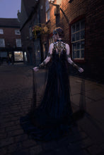 Load image into Gallery viewer, Beaded Black Tulle Cape with Gold Latex Harness