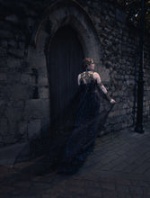 Load image into Gallery viewer, Beaded Black Tulle Cape with Gold Latex Harness
