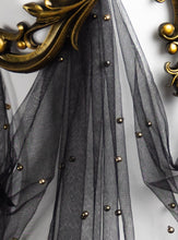 Load image into Gallery viewer, Beaded Black Tulle Cape with Gold Latex Harness