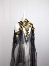 Load image into Gallery viewer, Beaded Black Tulle Cape with Gold Latex Harness