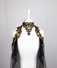 Load image into Gallery viewer, Beaded Black Tulle Cape with Gold Latex Harness