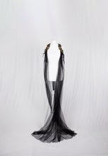 Load image into Gallery viewer, Beaded Black Tulle Cape with Gold Latex Harness