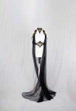 Load image into Gallery viewer, Beaded Black Tulle Cape with Gold Latex Harness