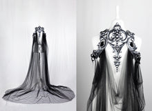 Load image into Gallery viewer, Long Black Tulle Cape Harness