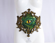 Load image into Gallery viewer, Green Blue Iridescent Latex 'Oculus Draconis' Filigree Belt