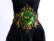 Load image into Gallery viewer, Green Blue Iridescent Latex 'Oculus Draconis' Filigree Belt