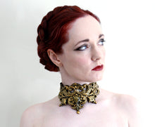 Load image into Gallery viewer, Gold Bird Skull Latex Filigree Choker