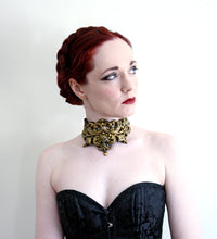Load image into Gallery viewer, Gold Bird Skull Latex Filigree Choker