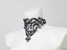 Load image into Gallery viewer, Choker necklace made from silver metallic latex to look like real metal.
