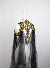 Load image into Gallery viewer, Beaded Black Tulle Cape with Gold Latex Harness

