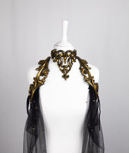 Load image into Gallery viewer, Beaded Black Tulle Cape with Gold Latex Harness
