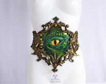 Load image into Gallery viewer, Green Blue Iridescent Latex &#39;Oculus Draconis&#39; Filigree Belt
