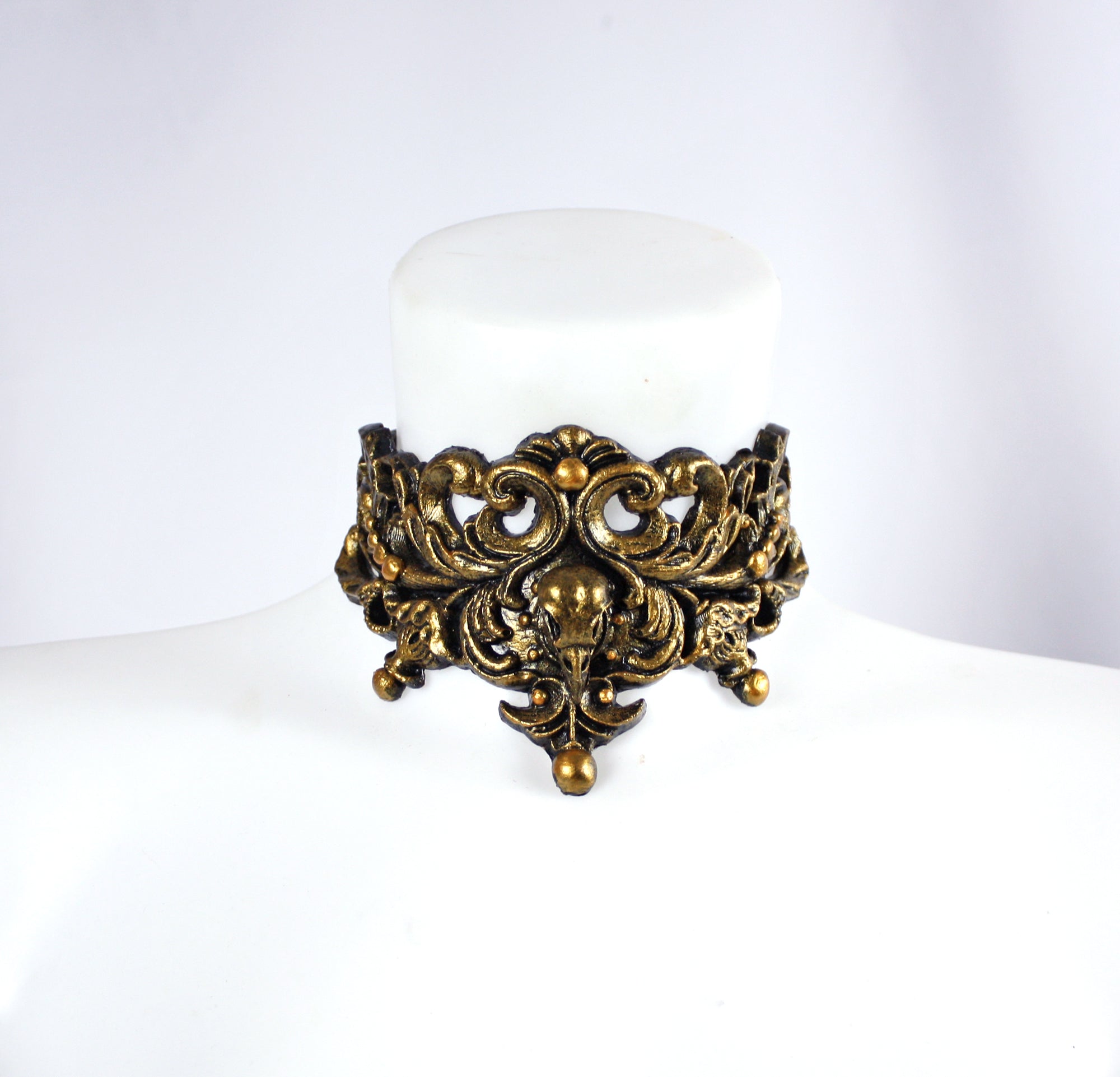 Gold Bird Skull Latex Filigree Choker